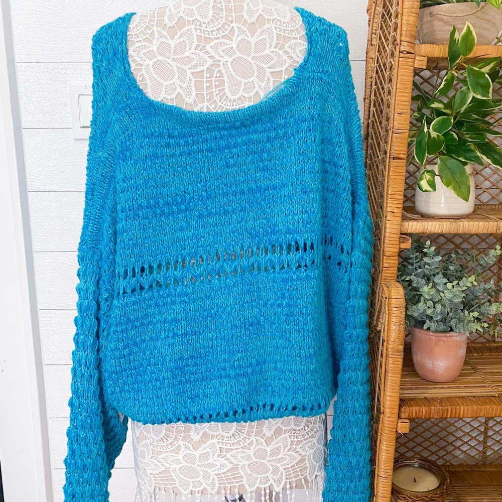 NWT Free People Coconut Loose Weave Sweater Teal - Picture 8 of 12